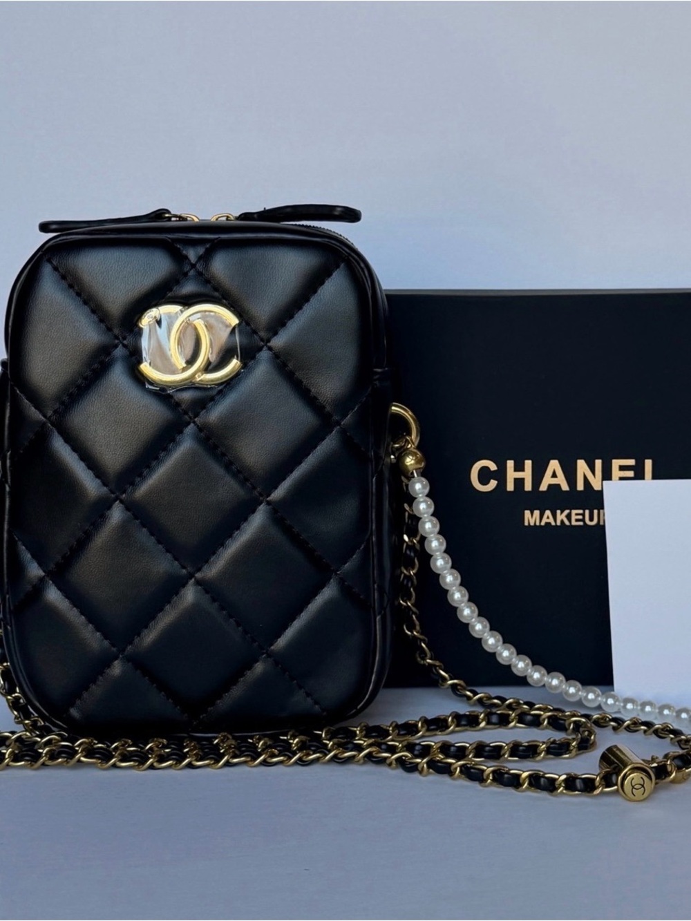 VIP CC Novelty Phone Holder Gold Chain Mini Shoulder Bag.